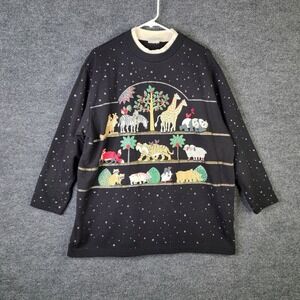 VTG Spumoni Sweatshirt Women's 1X Animals At Night 3/4 Sleeve Double Mock Neck